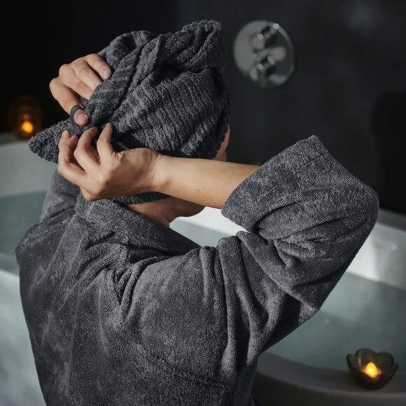 Ikea Tratten Hair Towel Wrap Set 2 Gray White 100% Cotton Discontinue - Picture 7 of 7